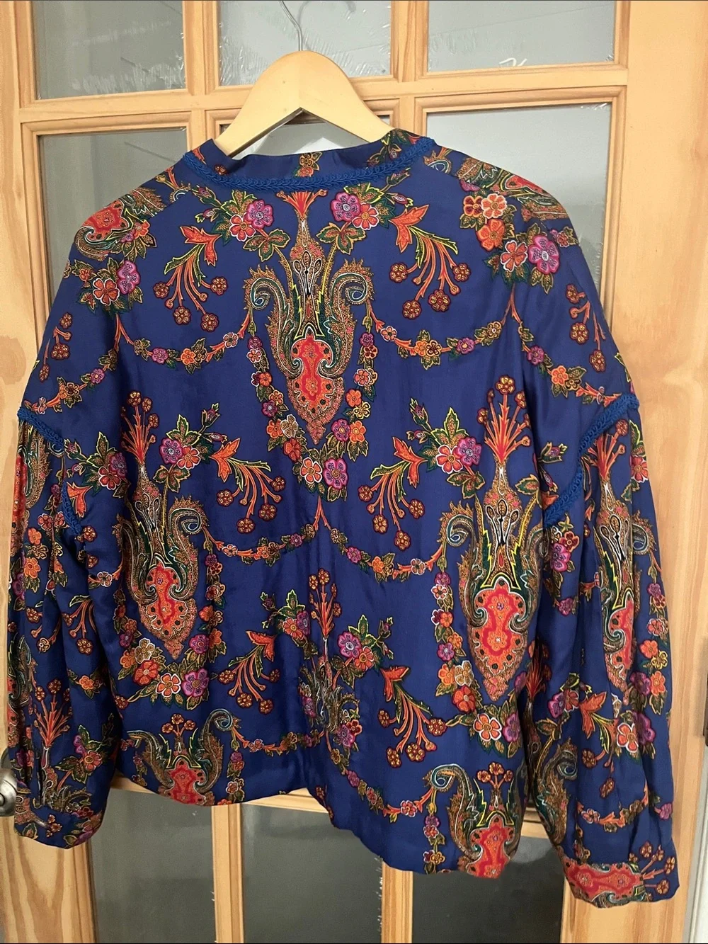 Blue Floral Embroidered Suzani Jacket - handmade/custom Asian jewel tone crop
